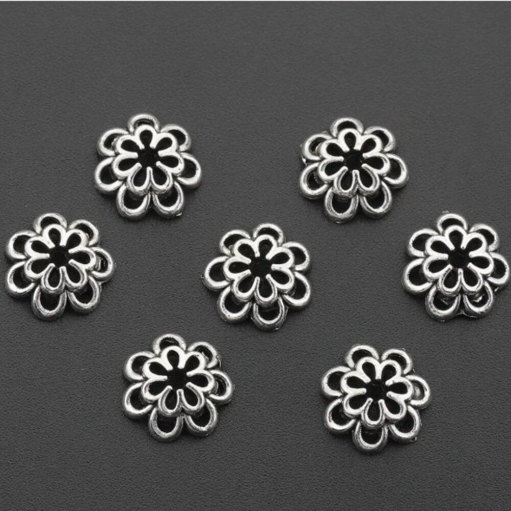 Bead Caps, Double Layer Hollow Bead Caps, Alloy Spacer 7mm Flower Shape 7mm  20